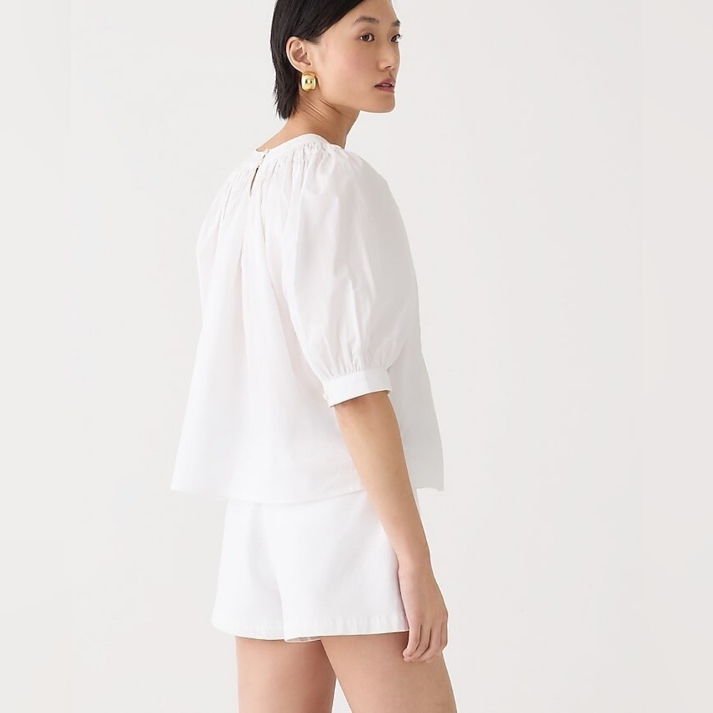 NWOT J.Crew Smock-neck puff-sleeve top in cotton poplin, M - Picture 3 of 10